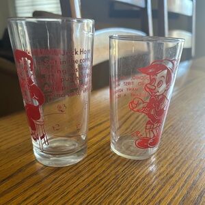 Vintage Set of Two Nursery Rhyme Drinking Glasses Little Jack Horner & Pinocchio